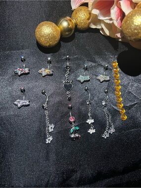 10 Piece Silver Dangle/Not Belly Ring Set - Silver and Pink